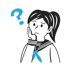クエスチョンマークを浮かべるセーラー服を着た中学生の顔。シンプルなベクターイラスト。
Face of a middle school student wearing a sailor suit, with a question mark beside. Simple vector illustration.