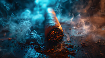 Dark allure Smoldering cigar on a mysterious - obrazy, fototapety, plakaty