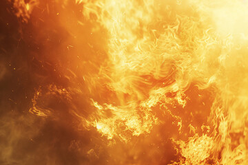 Vibrant Fire Texture for an easy-to-understand description of the close-up shot of a burning fire, capturing the intense colors of orange, red, and yellow flames with smoky text - obrazy, fototapety, plakaty