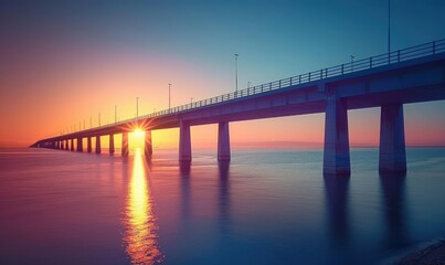 Fototapeta na wymiar Sunrise Over the Majestic Cross Sea Bridge: A Serene and Tranquil Morning Scene Captured in the Clean Light of Dawn