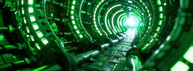 A bold number A , tech noir style, with bright green neon tubes and metal details, 3D rendering, isolated from background