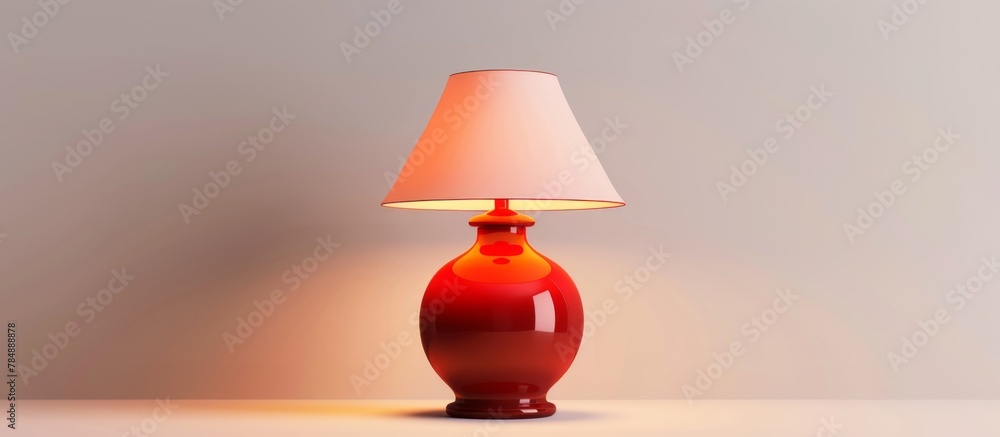 Poster a red lamp is placed on top of a table surface, illuminating the surroundings with a warm glow