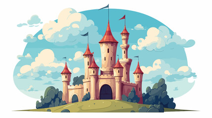 Whimsical castle with towers that reach up to the c