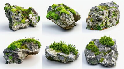 Group of rocks covered with moss in a natural environment.