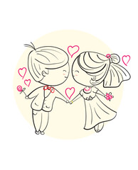 Happy couples dancing on bright days, Hand drawn  Illustration in sketch doodle style.