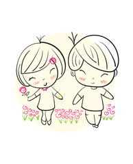 Happy couples dancing on bright days, Hand drawn  Illustration in sketch doodle style.