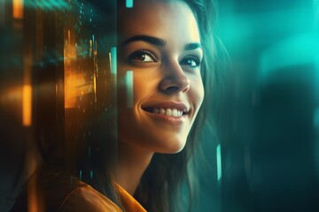 Naklejka premium A woman with a bright smile is looking at the camera