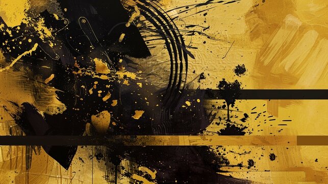 Japanese abstract illustration as if drawn in black ink on a gold folding screen
