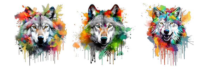 Watercolor wolf face png