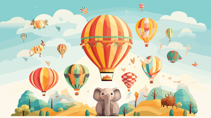 Whimsical hot air balloon festival with balloons in - obrazy, fototapety, plakaty