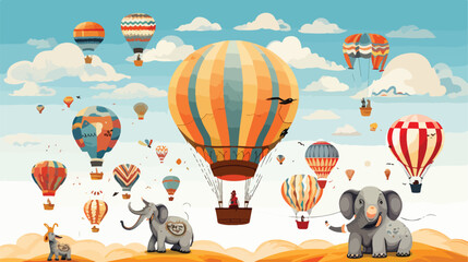 Whimsical hot air balloon festival with balloons in