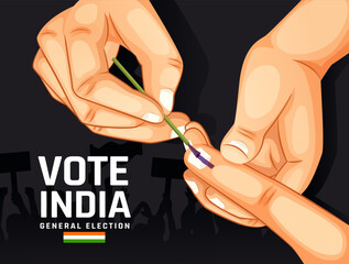 illustration of a hand with a voting sign of India. Indian General Election illustration vector on elections in the India. Election and Social Poll Concept - obrazy, fototapety, plakaty
