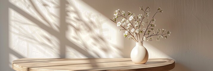 Nordic Elegance White Blooms on Wooden Table in Minimalist Home