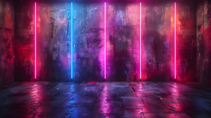 Futuristic Grunge Club Interior Glowing with Vibrant Neon Lights