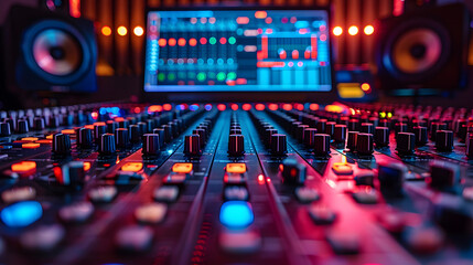 Fototapeta premium Futuristic Music Studio Control Panel in a Professional Recording Scenario