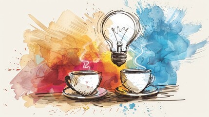 A casual coffee meeting turned impromptu strategy session, with napkin sketches and animated discussions culminating in the shared visualization of a lightbulb