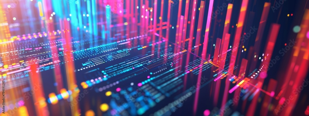 Poster a background filled with colorful charts, graphs, and data visualizations representing business anal
