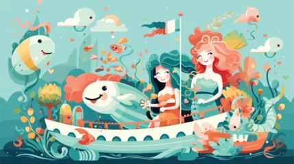 Tuinposter Whimsical underwater carnival with mermaids and se © Mishi