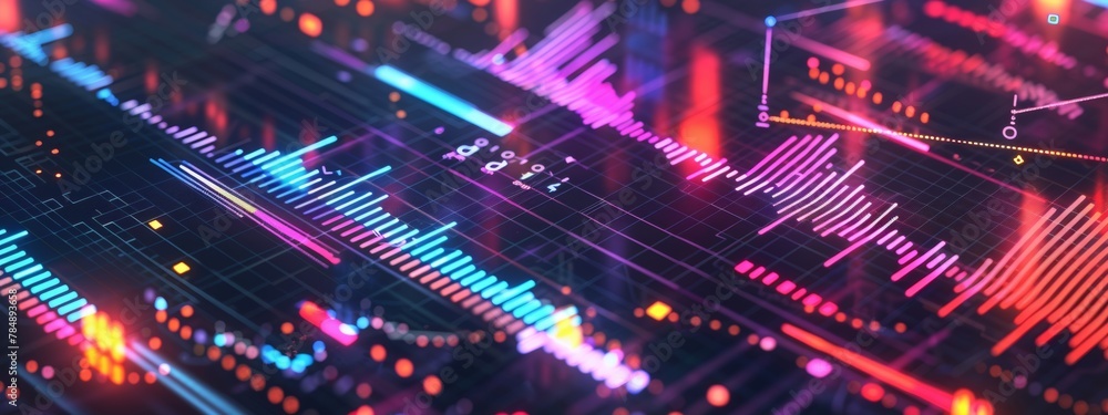Poster a background filled with colorful charts, graphs, and data visualizations representing business anal
