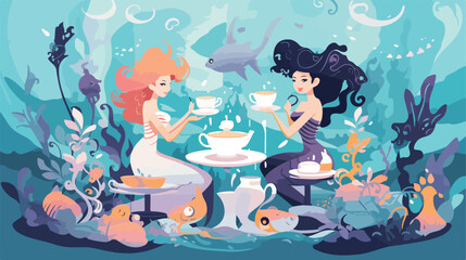 Whimsical underwater te party with mermaids and fis