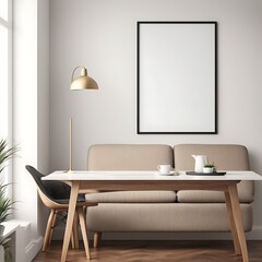  Frame mockup  Living room wall poster mockup. Interior mockup with house background. Modern interior design. 3D render 