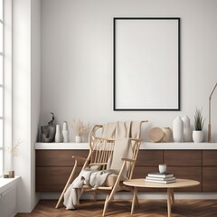  Frame mockup  Living room wall poster mockup. Interior mockup with house background. Modern interior design. 3D render 