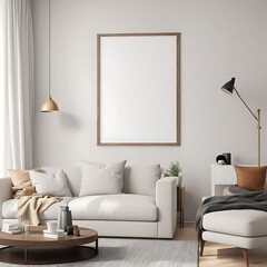  Frame mockup  Living room wall poster mockup. Interior mockup with house background. Modern interior design. 3D render 