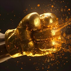 Crypto Punch Gold Boxing Glove Fist Piercing through Digital Currency Symbol Generative ai