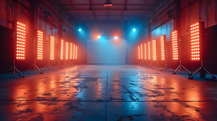 LED-Illuminated Warehouse Stage Awaiting Content Creator Inspiration