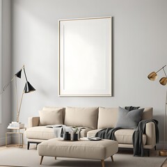  Frame mockup  Living room wall poster mockup. Interior mockup with house background. Modern interior design. 3D render 