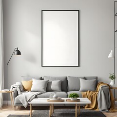  Frame mockup  Living room wall poster mockup. Interior mockup with house background. Modern interior design. 3D render 