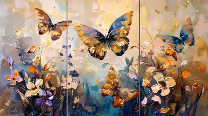 Deurstickers Grunge vlinders oil painting butterfly on the flowers