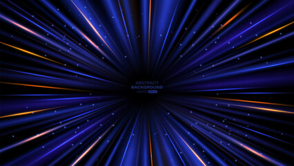 Naklejka premium Abstract blue light rays with glowing beams effect, and shiny dots decorated on dark background