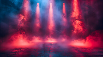 Product Presentation Stage with Neon Lights and Foggy Atmosphere