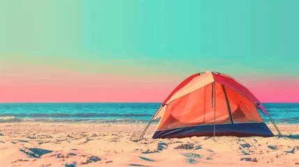 Tuinposter Beach tent clipart providing shelter from the sun bright colors © Sirirat