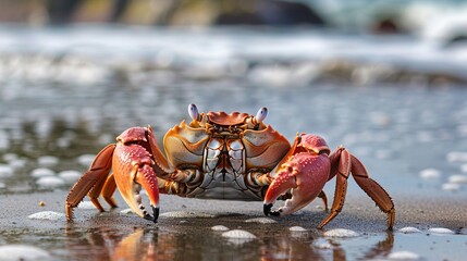Crab clipart scuttling along the shoreline clean background - obrazy, fototapety, plakaty