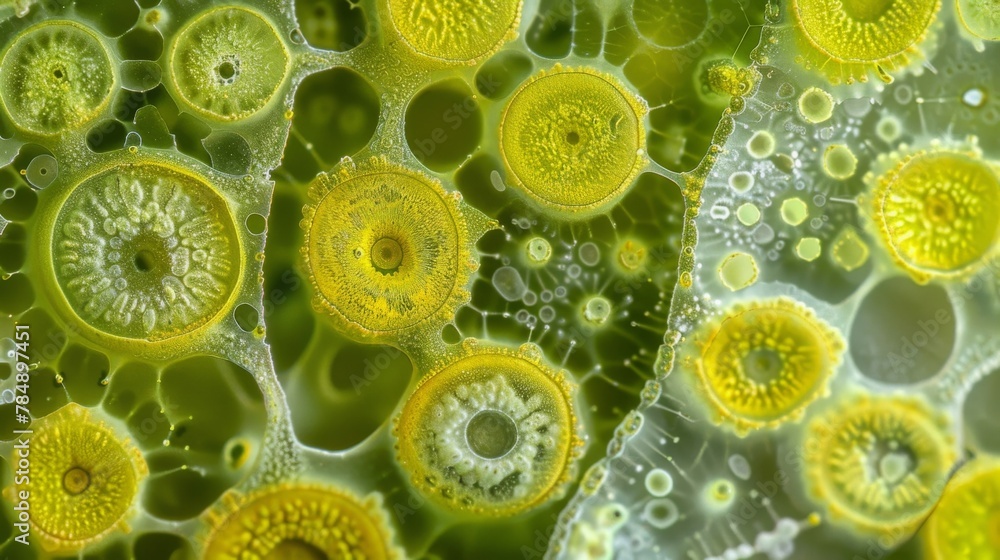 Poster under higher magnification the parenchyma cells exhibit a variety of shapes and sizes with some appe