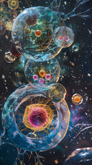 Intricate Visualization of Mitosis: Journey Through the Cell Division Phases - obrazy, fototapety, plakaty