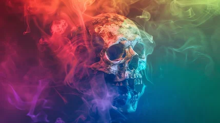 Fotobehang sustainability disintegrating skull in colorful smoking space © BOMB8