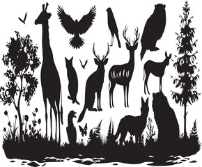set of animals black silhouette