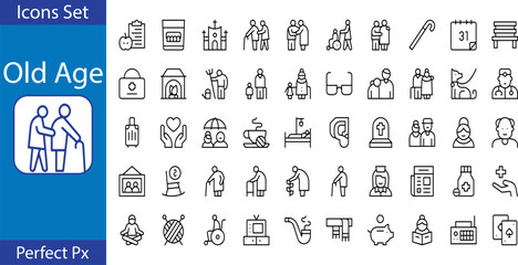 old age icons thin line art vector
