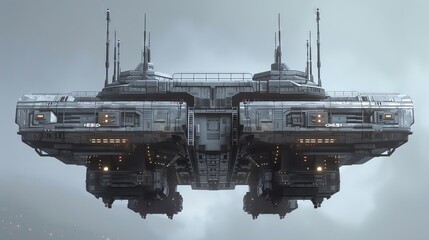 front view of scifi building roof superstructure, antennaes, detailed, superrealistic,intricately detailed, hyper resolution - obrazy, fototapety, plakaty