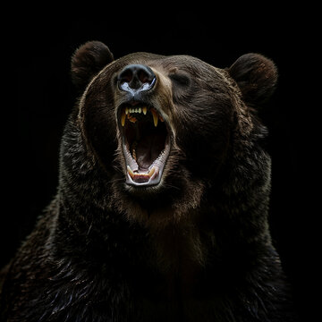 portrait of a roaring grizzly bear