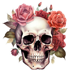 A Human Skull with Roses