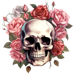 A Human Skull with Roses