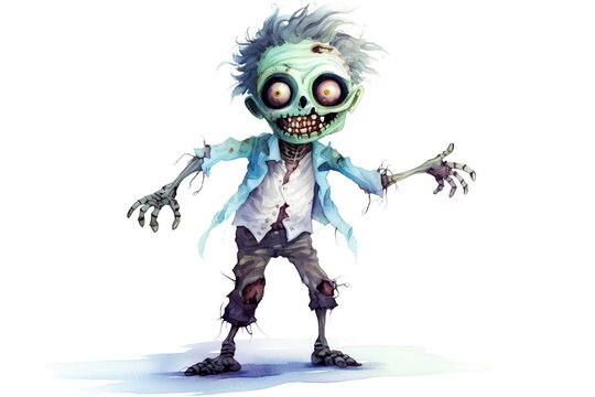 Cartoon zombie isolated on white background. Hand-drawn illustration.