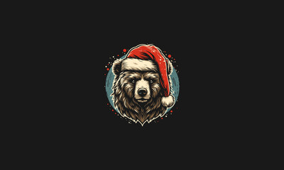 head grizzly wearing hat santa vector mascot design - obrazy, fototapety, plakaty