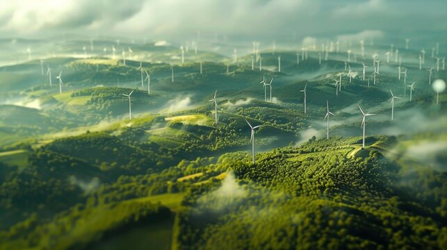 Blurred view of a seemingly endless forest of wind turbines hinting at the immense and boundless possibilities of clean and renewable energy solutions. .