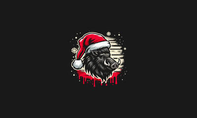 Fototapeta premium head boar wearing hat santa vector flat design