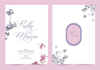Beautiful watercolor style wedding invitation with painted flowers